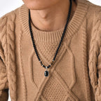 Black Stone Square Pendant Necklace