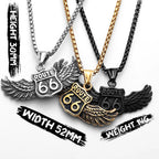 Route 66 Rider Wings Pendant — Stainless Steel