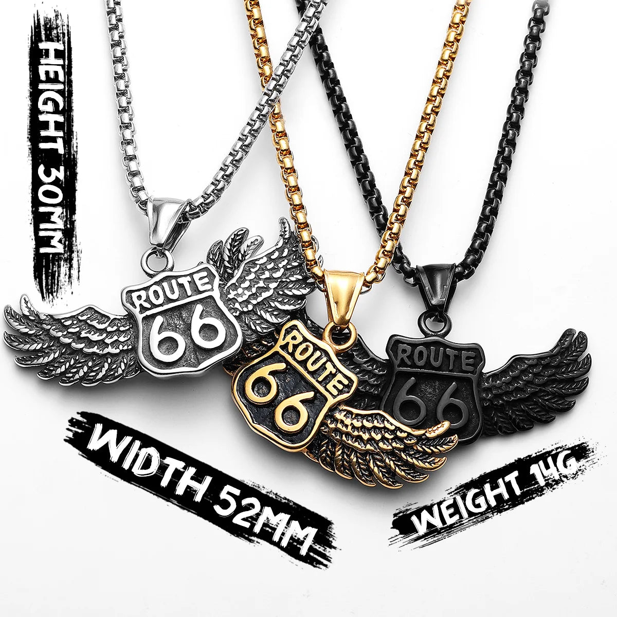 Route 66 Rider Wings Pendant — Stainless Steel