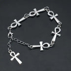 New Victorian Gothic Silver Color Egyptian Ankh Cross Symbol Chain Bracelets for Men Women Life Symbol Charm Punk