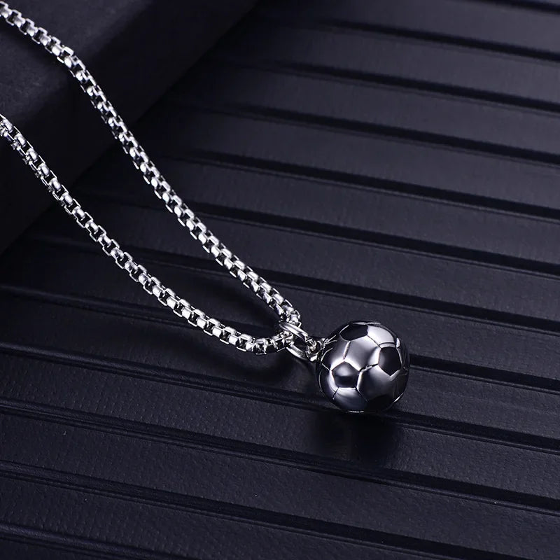 Football Pendant Box Chain Necklace — Stainless Steel