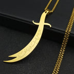 Islamic Imam Ali Zulfiqar Sword Pendant Necklace for Women Men Stainless Steel Gold Color Muslim Male Chain Jewelry