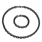 8mm Black Link Chain Necklace Bracelet For Men Stainless Steel Jewelry Gift Set