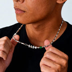Green Stone Bead Chain Necklace — Stainless Steel
