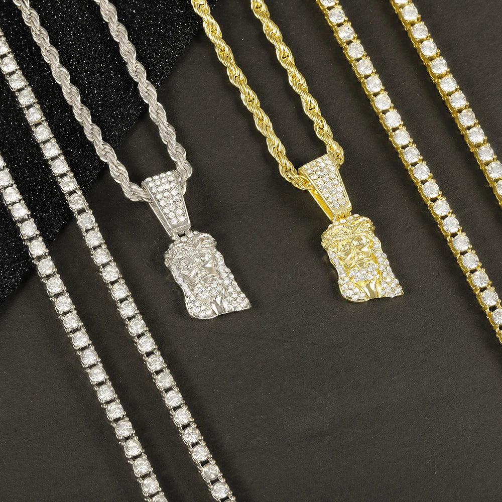 Iced Out Jesus Pendant Rope Tennis Set