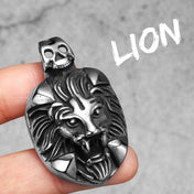 Vintage Gothic Lion Head Skull Pendant Necklace — Stainless Steel