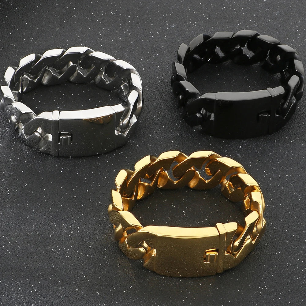 Waterproof 316l Stainless Steel Jewelry Bracelet for Man 24MM Width Curb Cuban Link Chain Men's Bracelets Fathers' Day