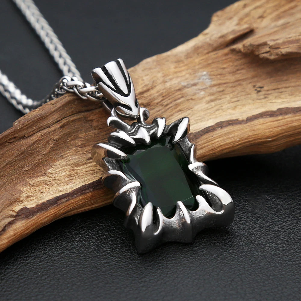 Stone Pendant Necklace Black — Stainless Steel