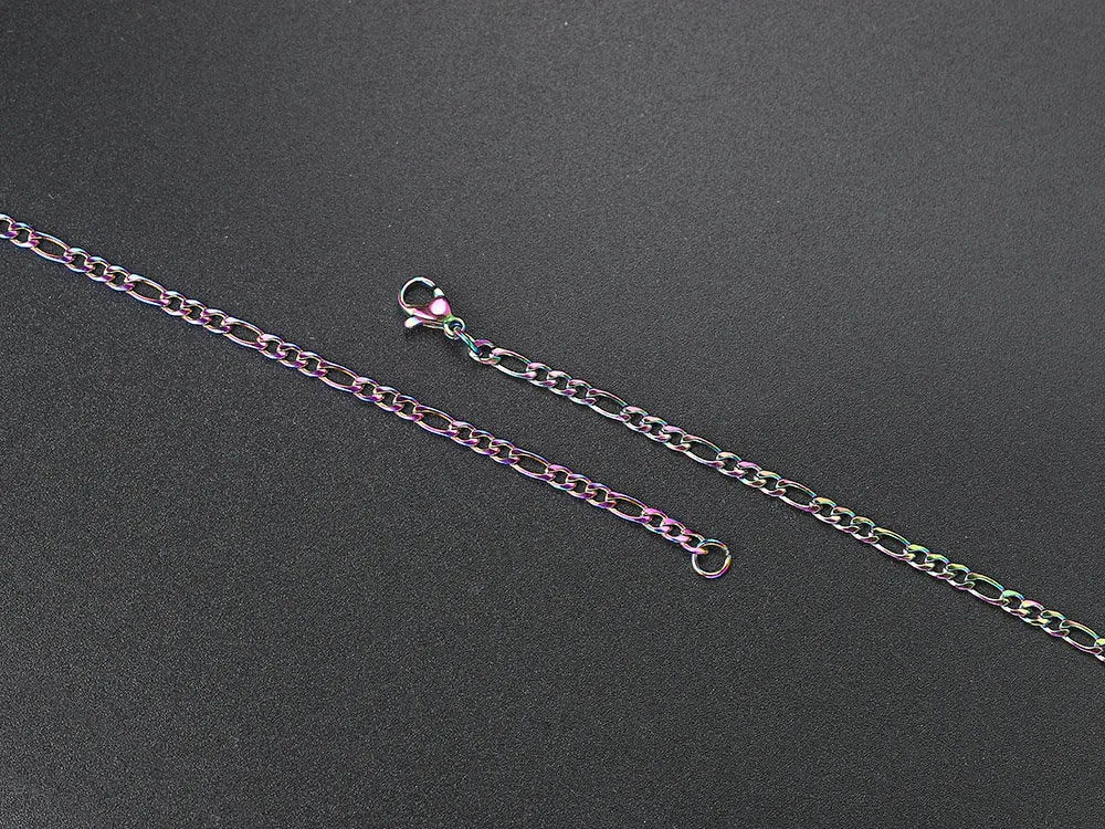 Gold Figaro Cuban Chain Necklace 3MM Stainless Steel