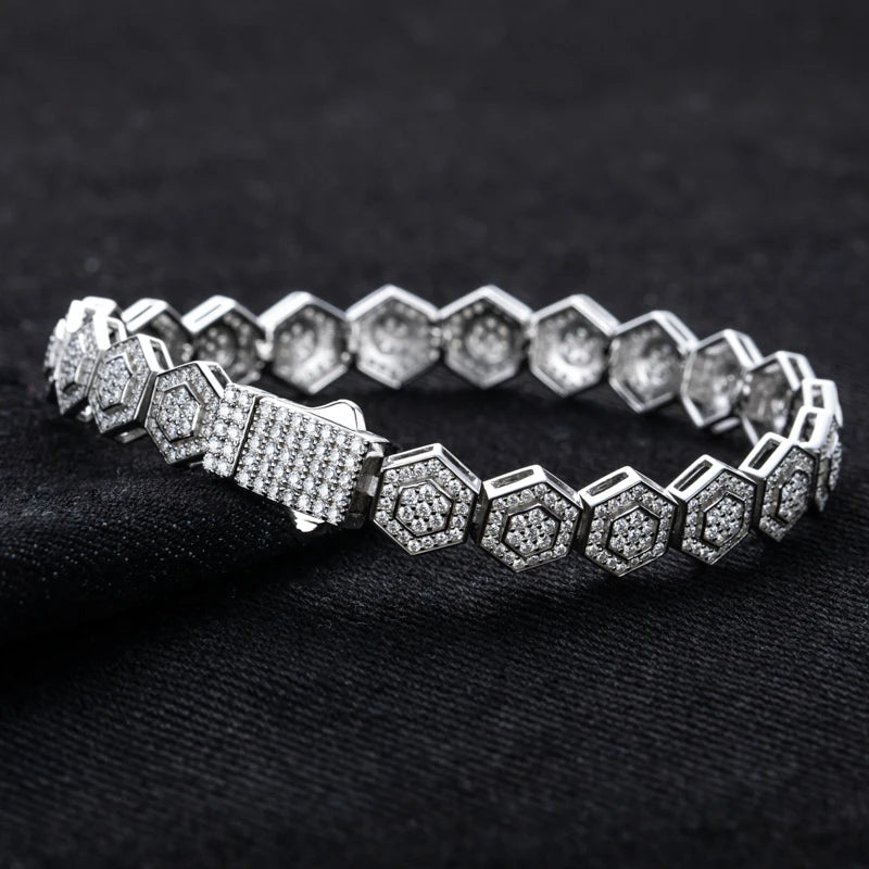 Iced Out Hexagon Bracelet — 925 Silver