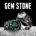 Gemstone Carved Ring — Stainless Steel