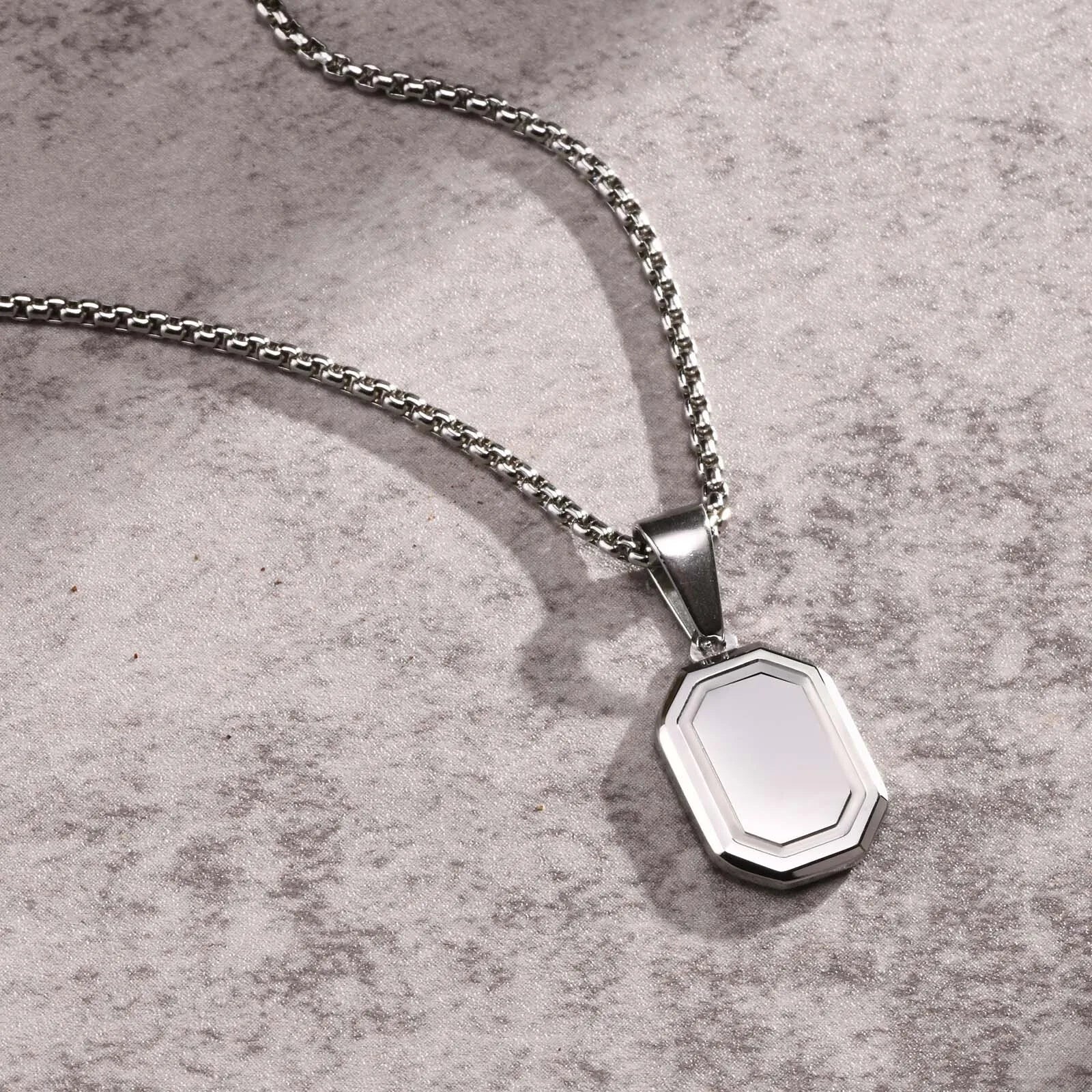 Military Dog Tag Pendant — Black Silver Stainless Steel