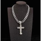 Hip Hop Big Cross Pendant Necklace Punk Fashion Miami Cuban Chain for Men and Women Religious Prayer Jewelry Accessories
