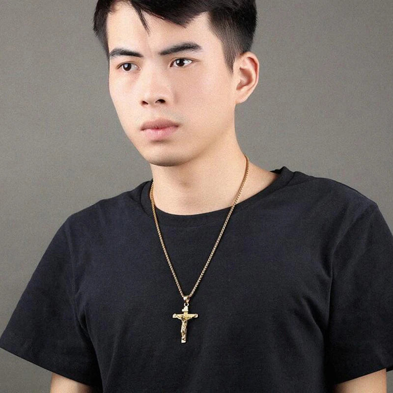 Jesus Cross Gold Pendant Necklace