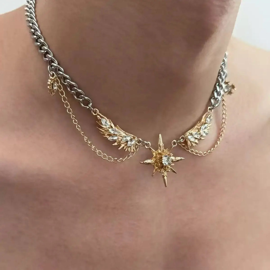 Gothic Hexagram Star Wing Necklace — Stainless Steel