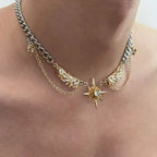 Gothic Hexagram Star Wing Necklace — Stainless Steel
