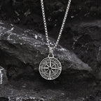 Vintage Compass Coin Pendant Necklace — Stainless Steel