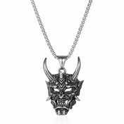 Two-Tone Horn Ghost Mask Pendant Necklace Statement
