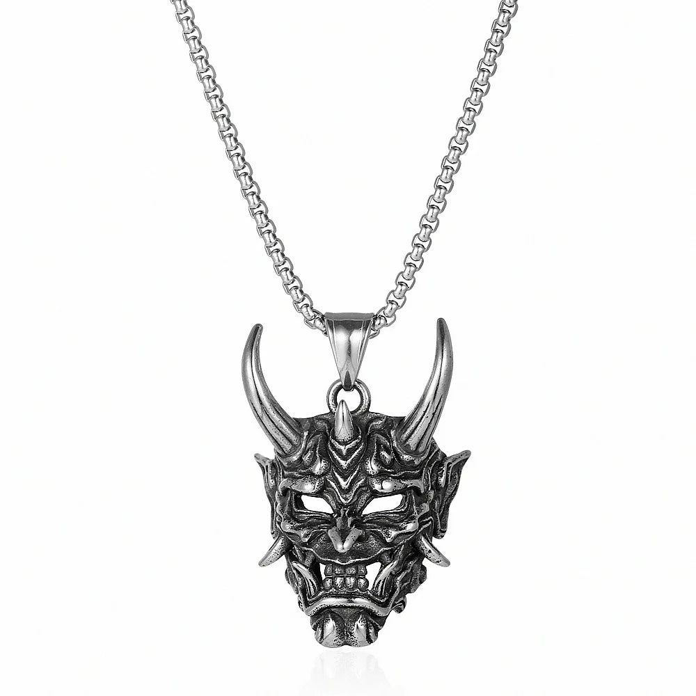 Two-Tone Horn Mask Pendant Necklace Statement