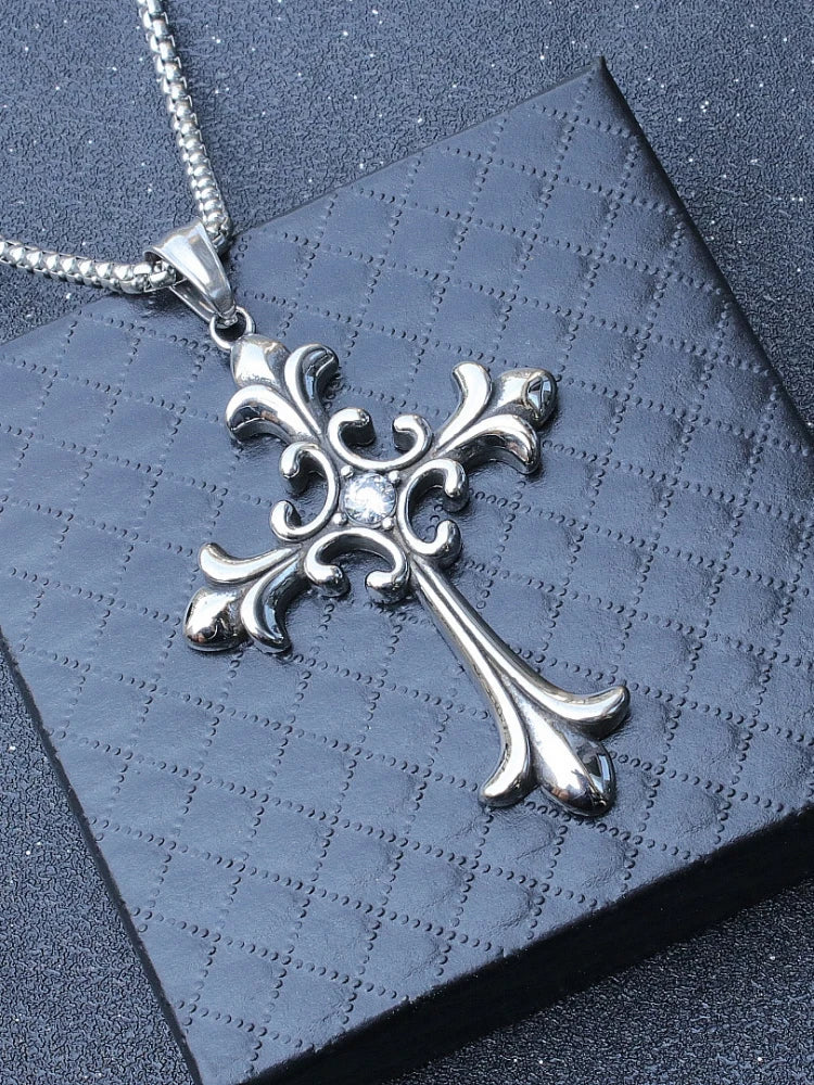 Gothic Cross Steel Pendant European American Retro