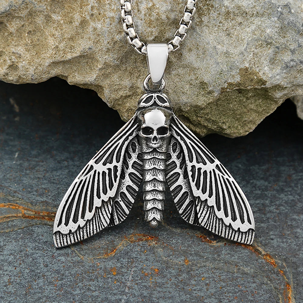 Death's-Head Moth Skull Pendant Necklace — Stainless Steel