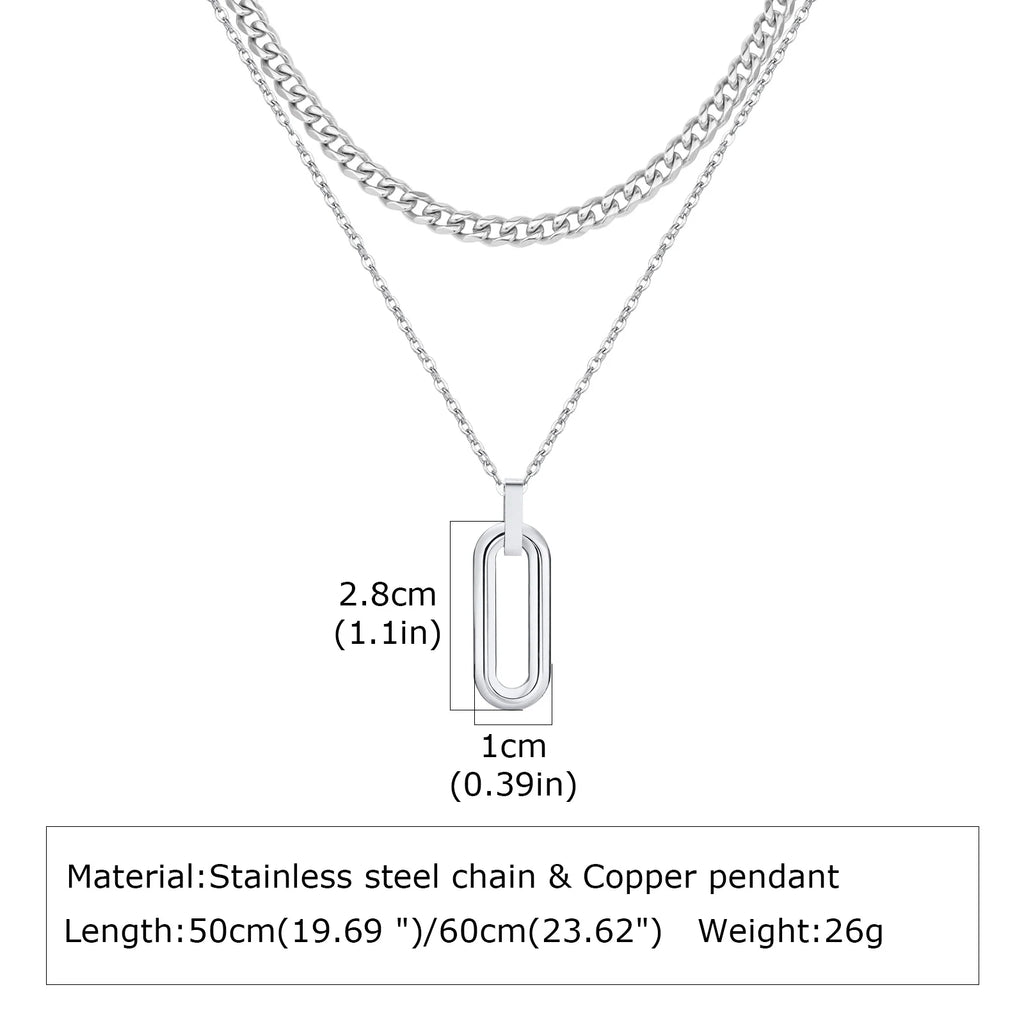 Stylish Geometry Layering Necklaces for Men Women,Silver Color Stainless Steel Rectangle Pendant Neacklace,Birthday