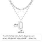 Stylish Geometry Layering Necklaces for Men Women,Silver Color Stainless Steel Rectangle Pendant Neacklace,Birthday
