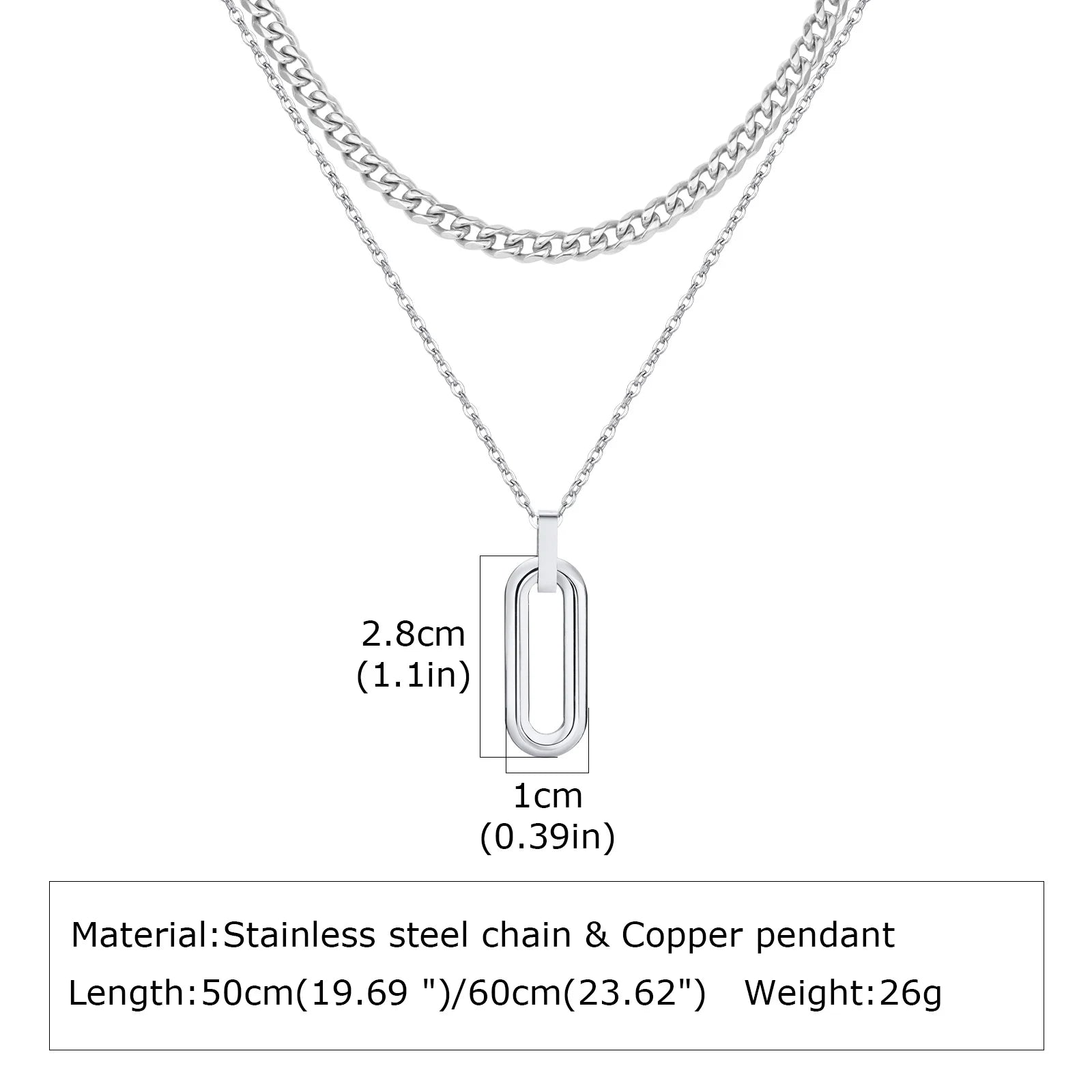Stylish Geometry Layering Necklaces for Men Women,Silver Color Stainless Steel Rectangle Pendant Neacklace,Birthday
