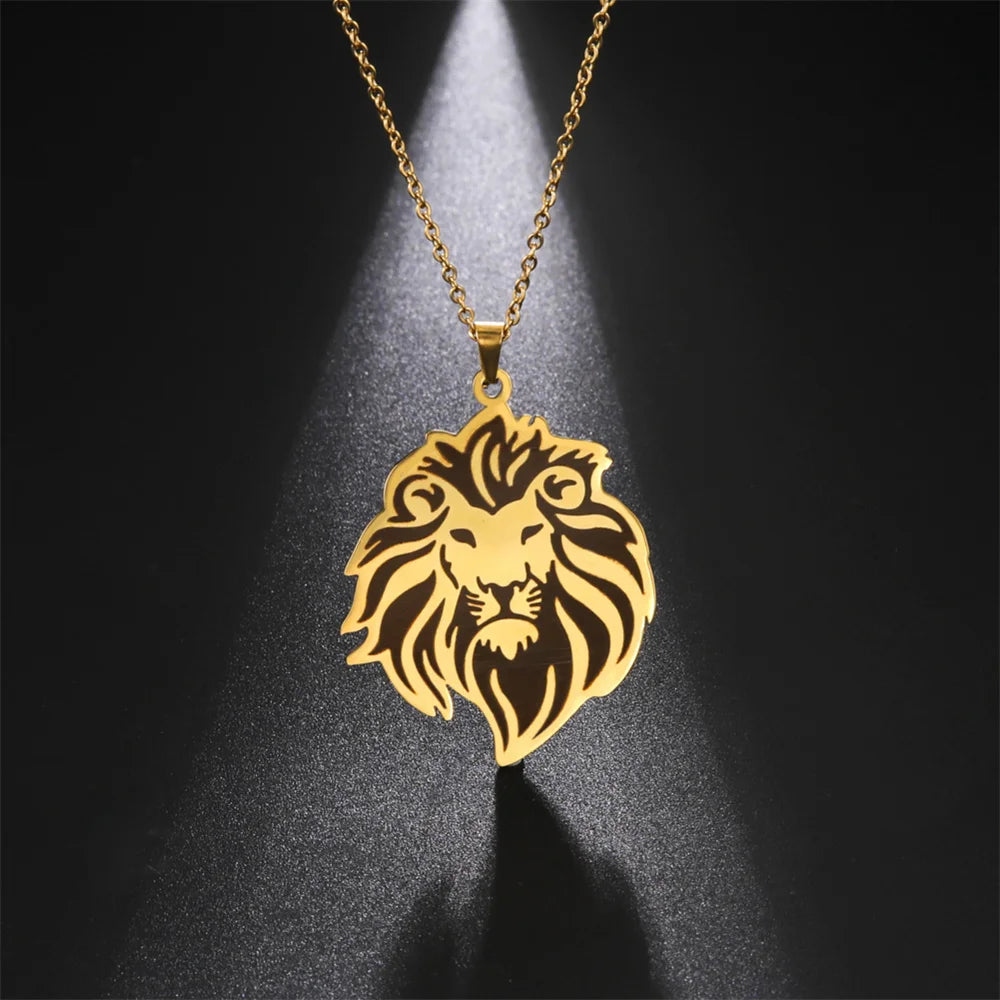 Lion Head Box Chain Pendant — Stainless Steel