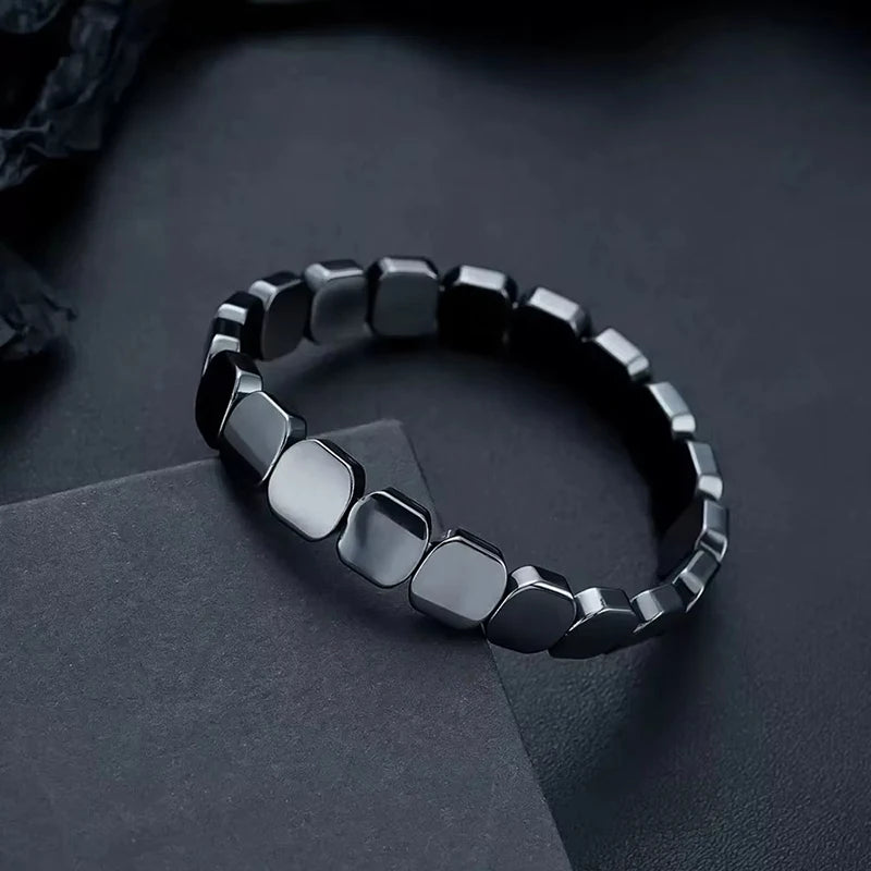 FTCY Hematitelack Black Gallstones Elastic Square Bead Bracelet For Men Hemios Hematite Bangles Restore Confidence Nhance Mental