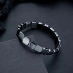 FTCY Hematitelack Black Gallstones Elastic Square Bead Bracelet For Men Hemios Hematite Bangles Restore Confidence Nhance Mental