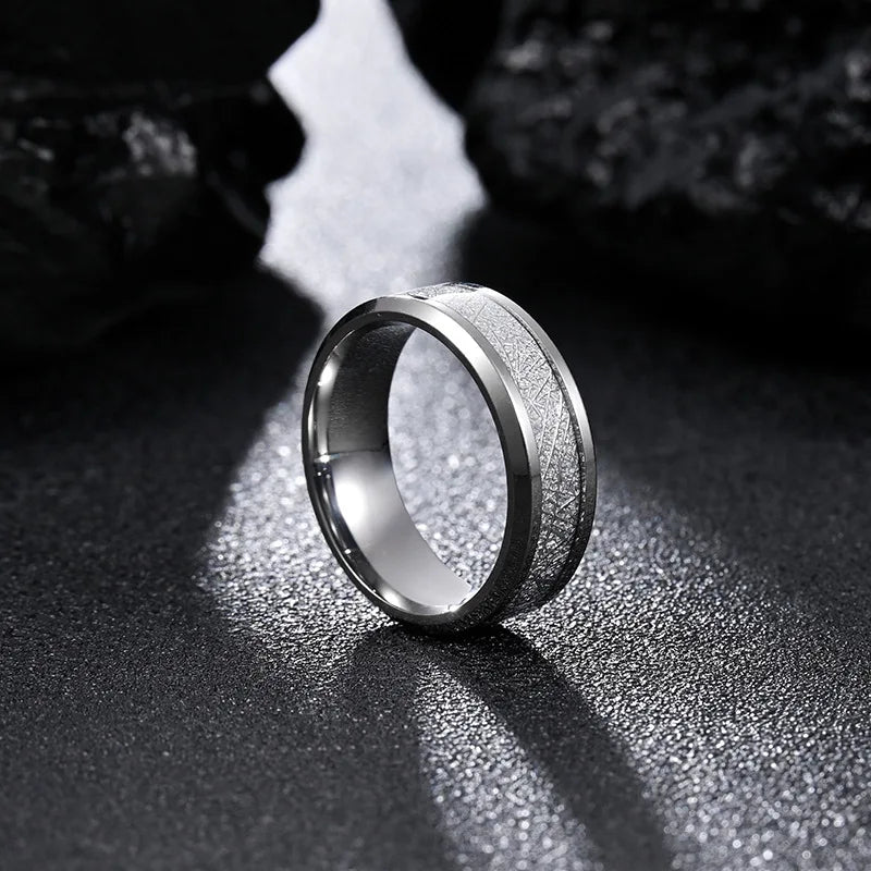 Rime Textured Inlay Beveled Edge Ring — Stainless Steel