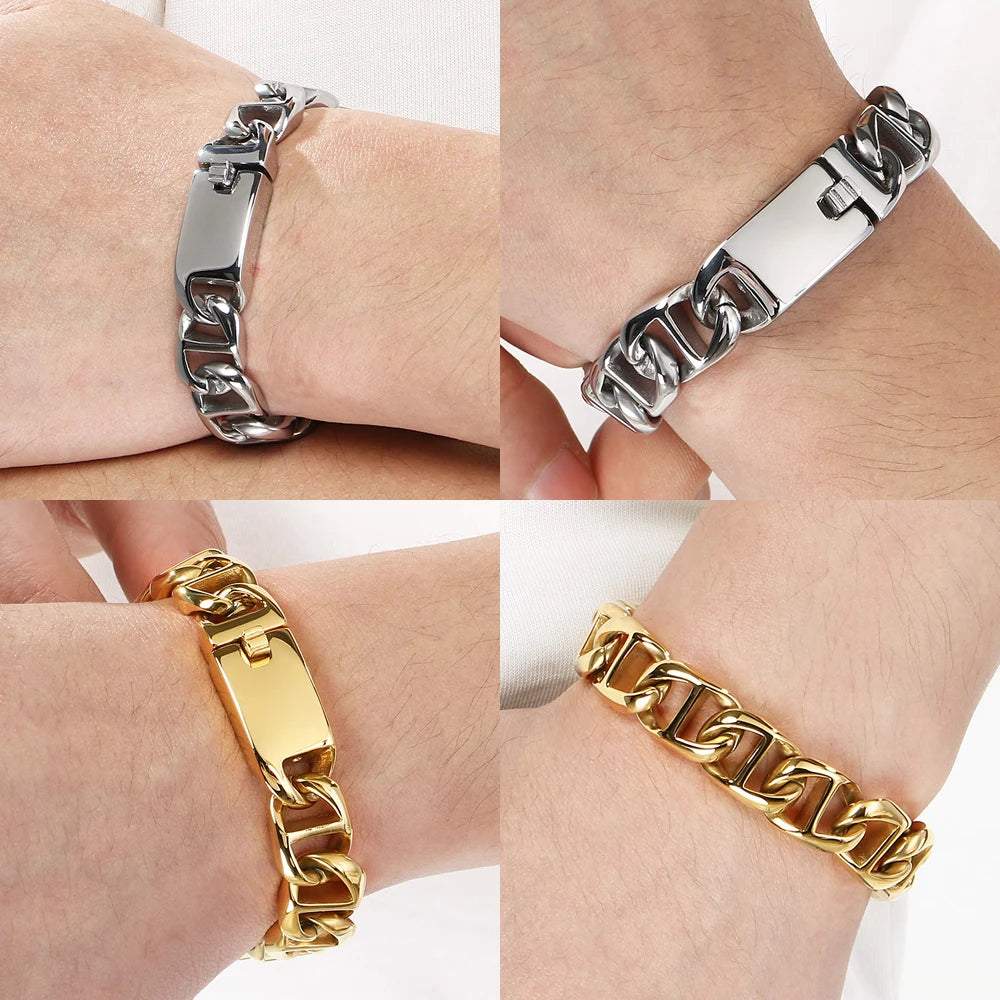 Cool Bracelet for Man 13MM Wide Men's Stainless Steel Link Chain Bracelets Biker Jewelry Hip Hop Charms for Boys