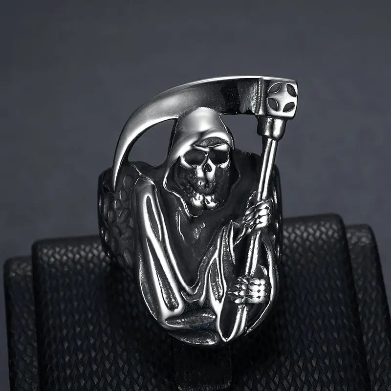 Hip hop Death Skull Biker Ring Stainless Steel Jewelry High Quality Grim Reaper Skull Motor Biker Ring Mens Ring