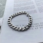 9mm Retro Stainless Steel Cuban Chain Bracelet Simple Silver Color Men Stainless Steel Jewelry Fashion Casual Wear