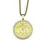 Key Gold Pendant Solomon Rhinestones Hebrew Symbols