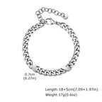 Stainless Steel Angled Rectangle Link Bracelet for Men Women, Silver Color Cuban Chain, Hih Pop Punk Jewelry Gift