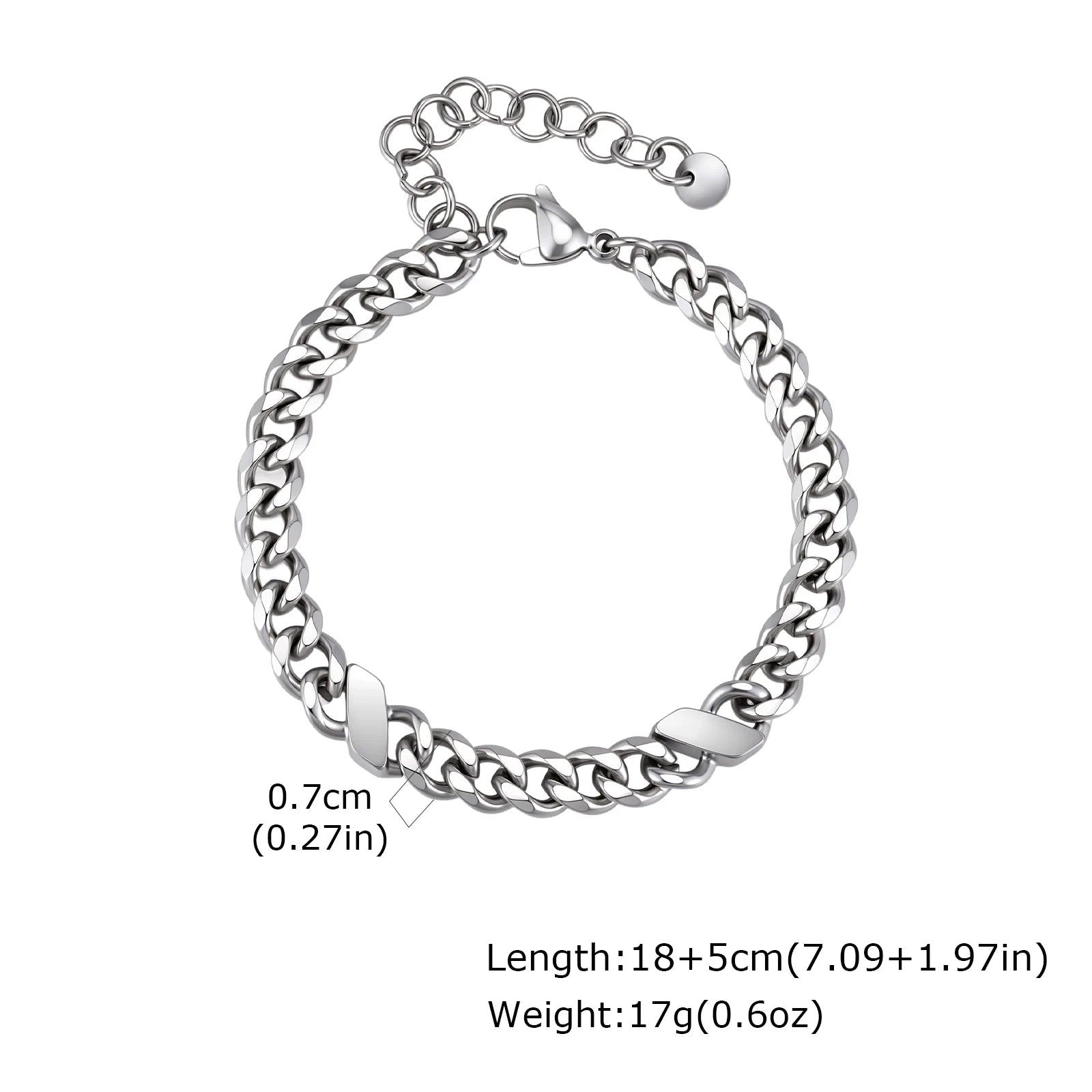 Stainless Steel Angled Rectangle Link Bracelet for Men Women, Silver Color Cuban Chain, Hih Pop Punk Jewelry Gift