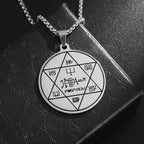 Stainless Steel Solomon Religious Seven Archangels Compass Pendant Necklace Men's Retro Lucky Amulet Jewelry