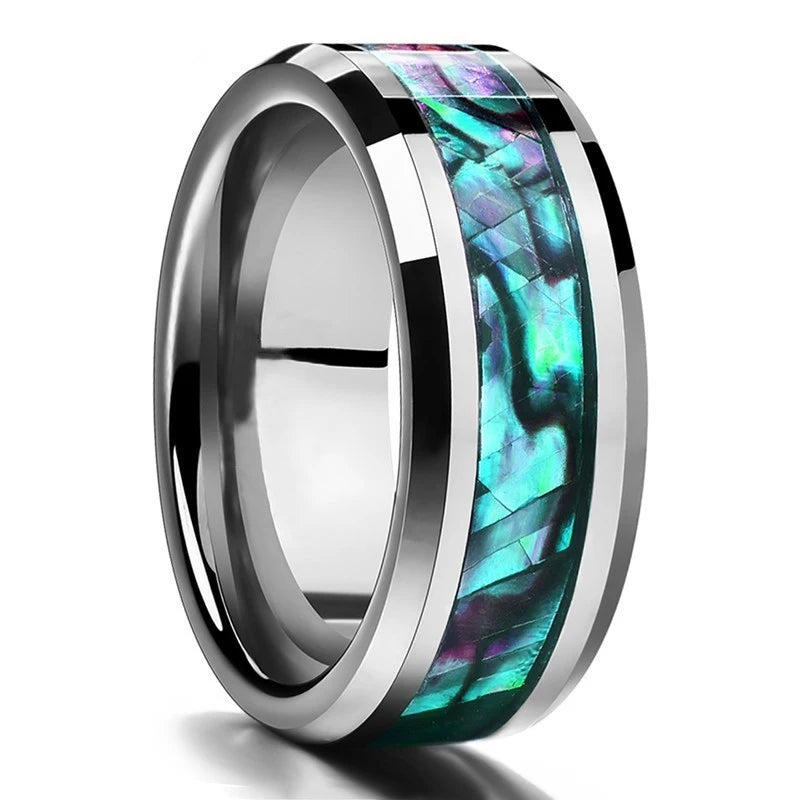 Fashion Silver Color Men's Stainless Steel Rings Koa Wood Deer Antler Inlay Dome Engagement Rings For Men Women Wedding