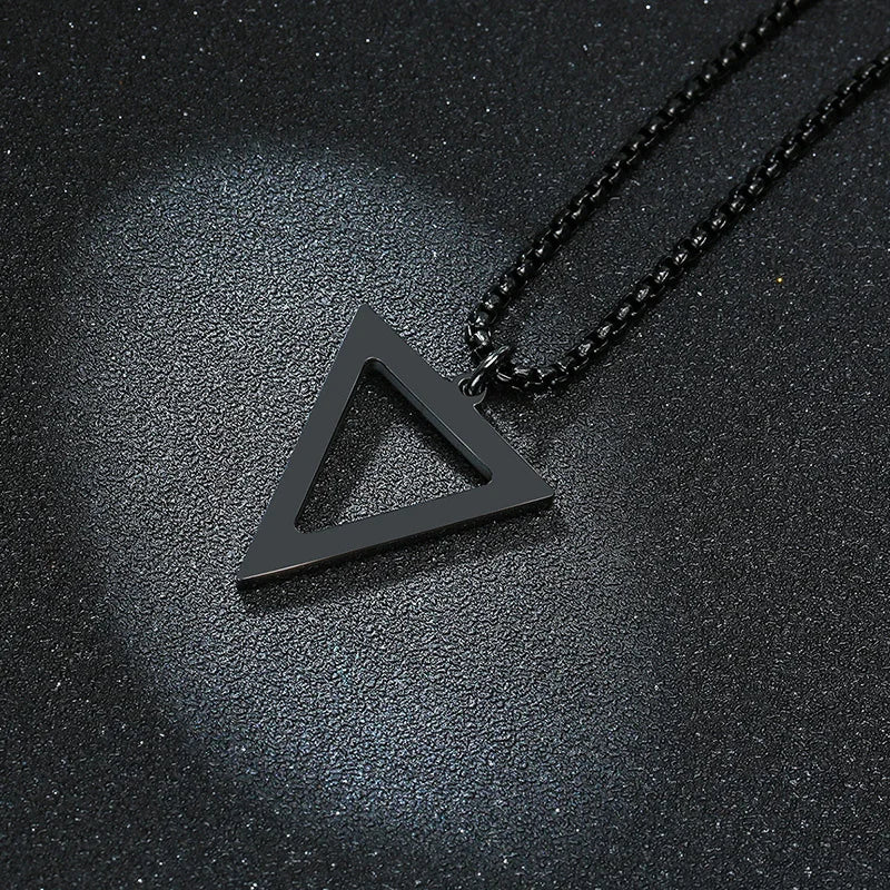 Black Triangle Pendant Necklace — Stainless