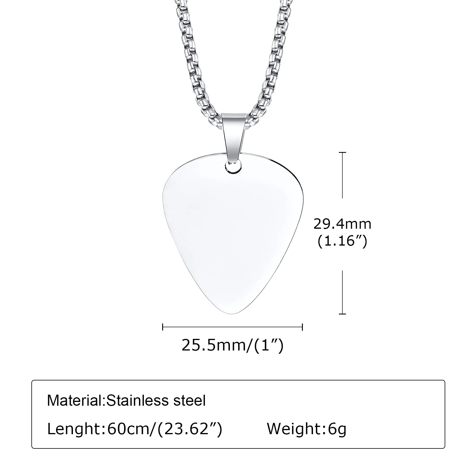 Guitar Pick Pendant Necklace — Stainless Steel