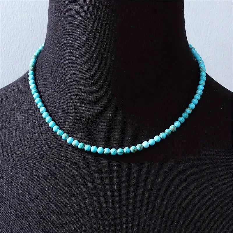 Miss JQ Turquoise Beaded Necklace: Bohemian Style, Suitable for Parties and Holidays, Natural Stone, No Plating, Stone
