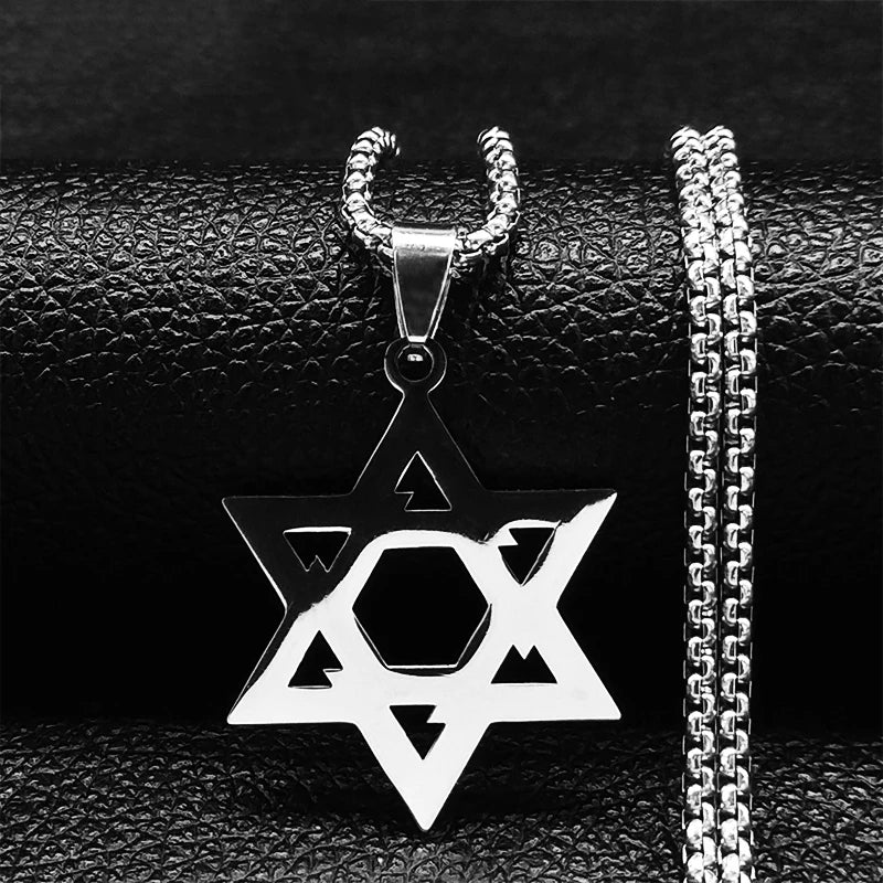 Magen David Star Long Necklace — Steel