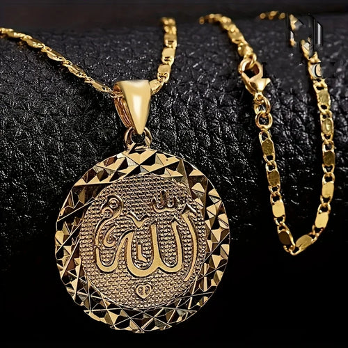 Vintage Golden Color Allah Pendant Necklace Round Fashion Middle East Charm Islam Gift Jewelry