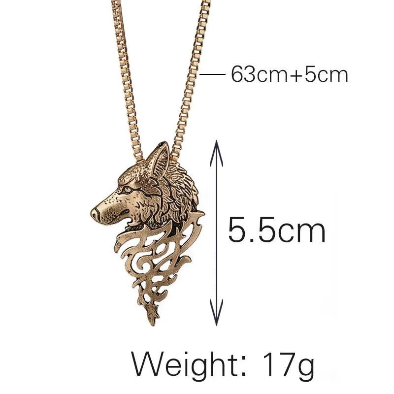 Vintage Men Wolf Head Pendant Necklace Sweater Cosplay Jewelry