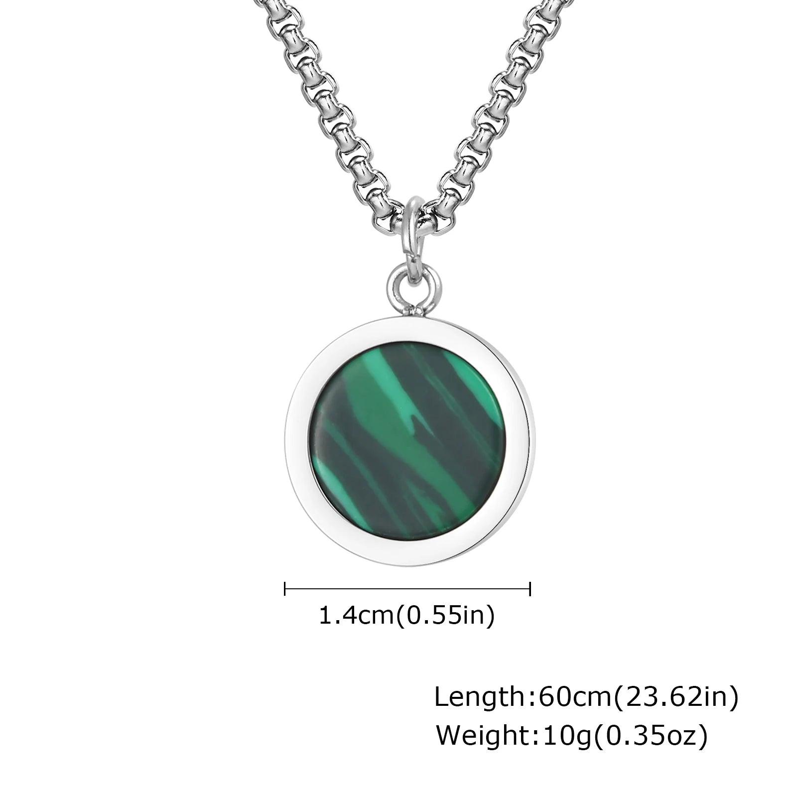 Green Square Stone Pendant — Stainless