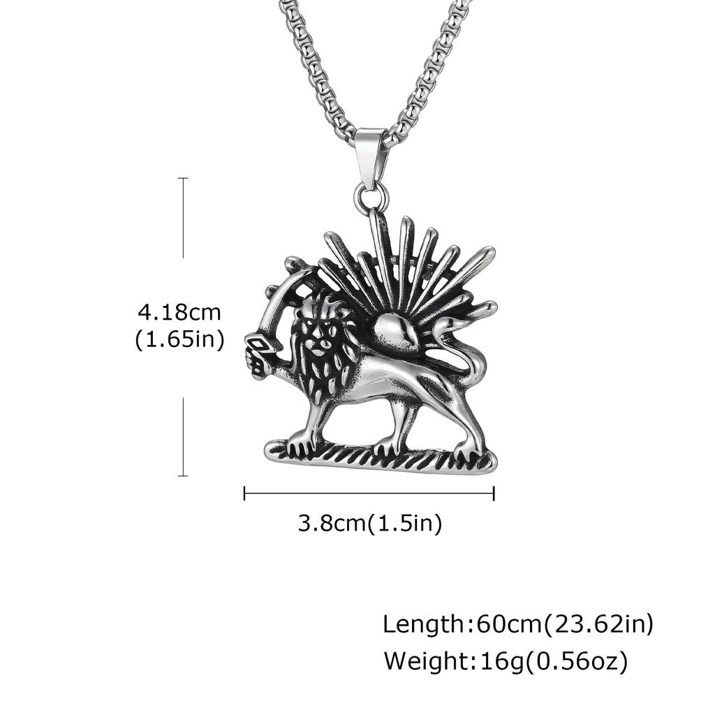 Persian Lion and Sun Pendant — Stainless Steel