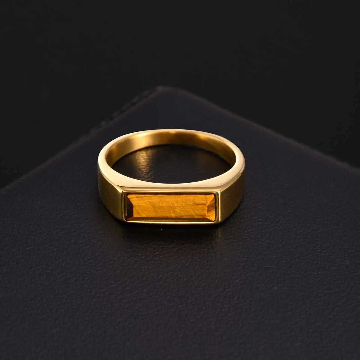Vintage Square Natural Stone Signet Ring for Men, Minimalist Stainless Steel Rings, Fashion Jewelry Gift to Father