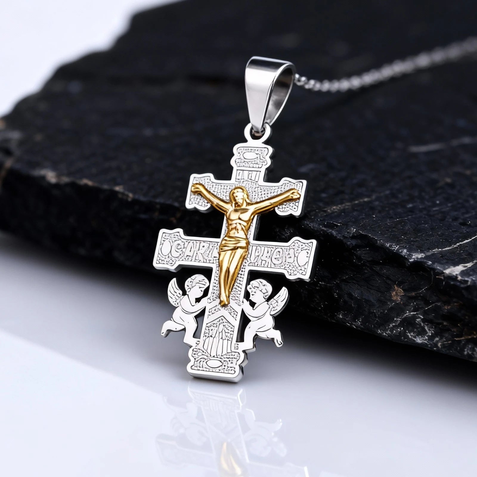 Orthodox Cross Pendant Necklace — Stainless Steel